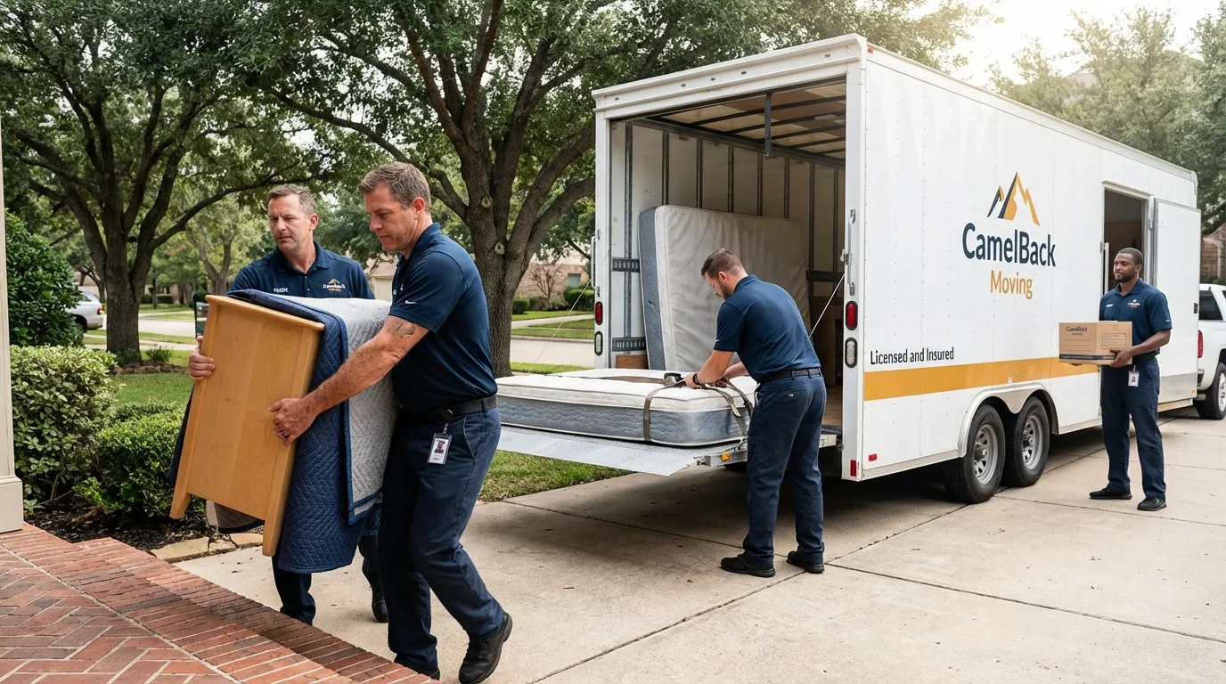 Crew loading residential truck for cross-state move from Seymour, IN