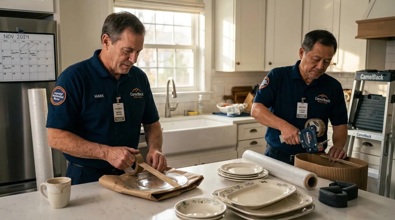 Professional crew packing kitchen dishware in Seymour, IN